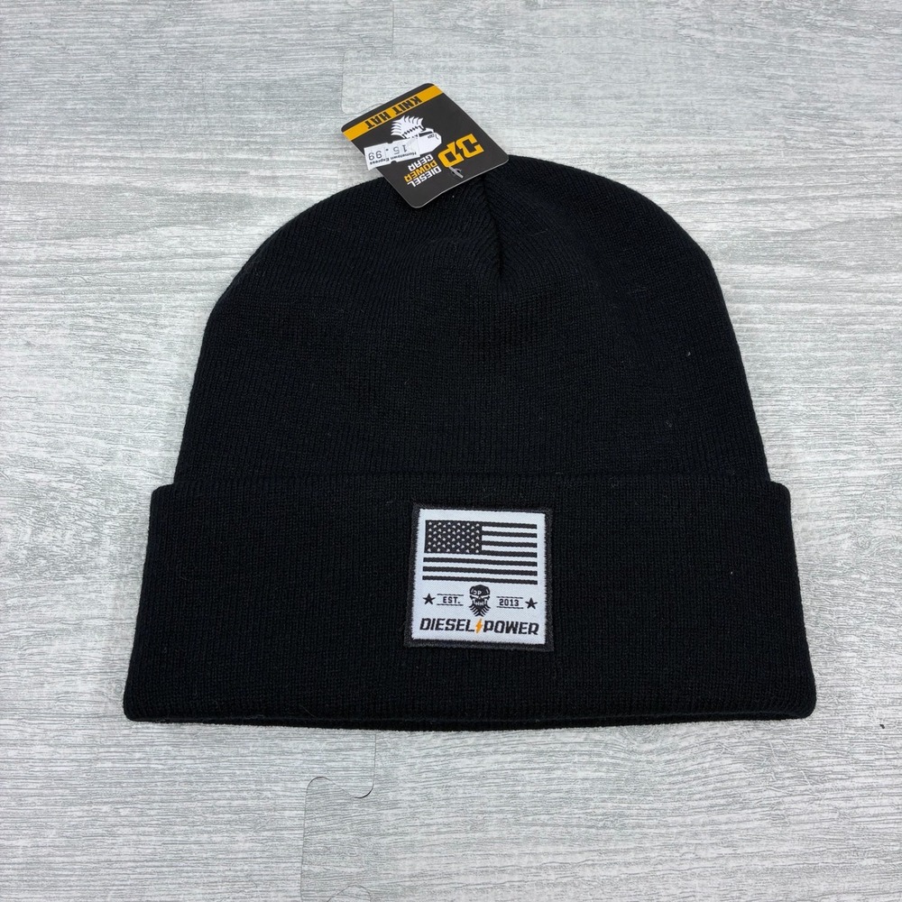 NWT Diesel Power Beanie Hat USA Flag Skull Black Knit Truck Auto Racing Speed